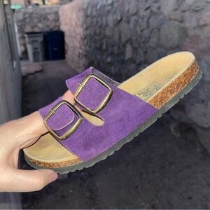 🌿 Leather rustic suede Mountain Purple Vintage Buckle Sandals Lagenlook